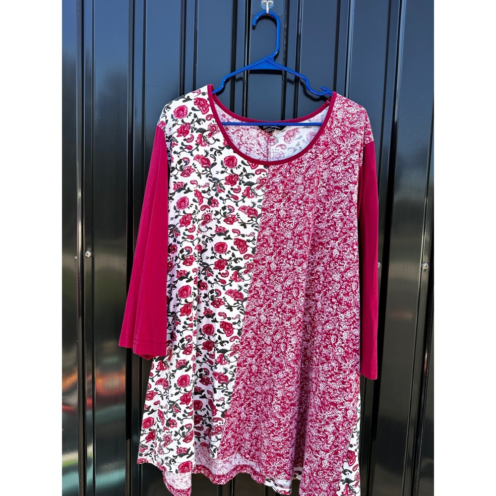 Ulla Popken Womens Pink Mixed Floral Cotton Tunic Top Plus Size 24/26 71401390